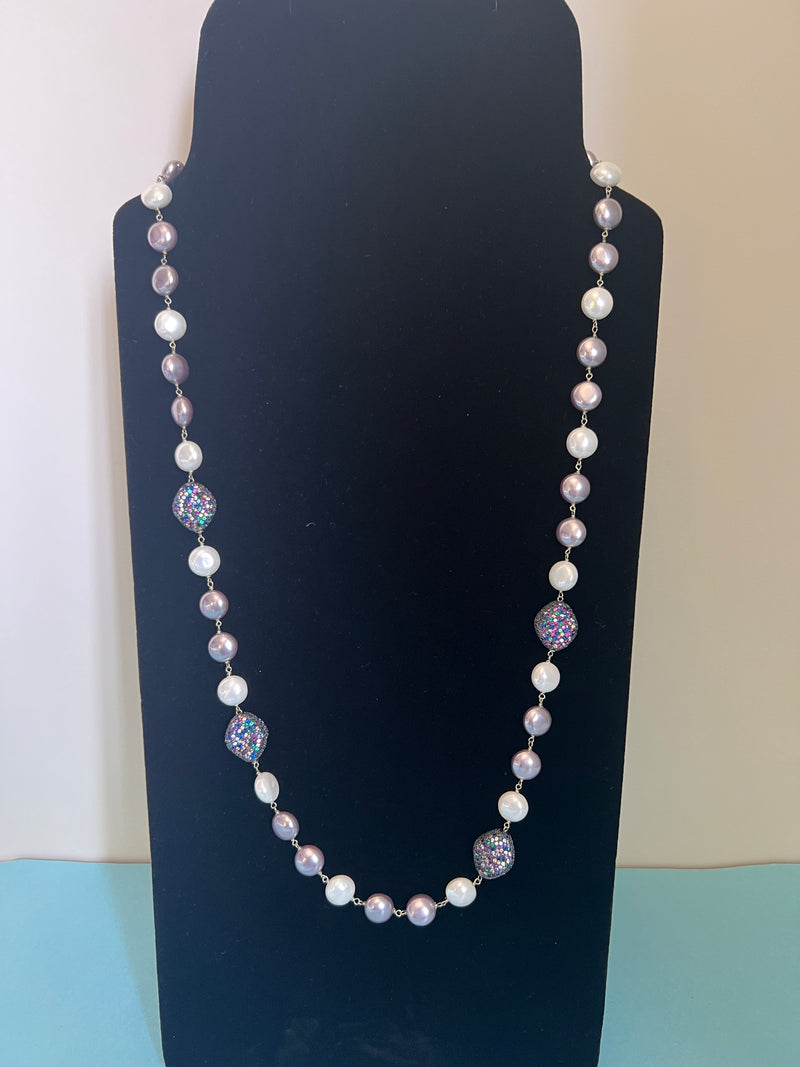 Mauve & White Pearl string with diamond beads
