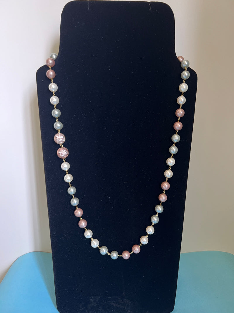 Three color Pearl string with diamond beads