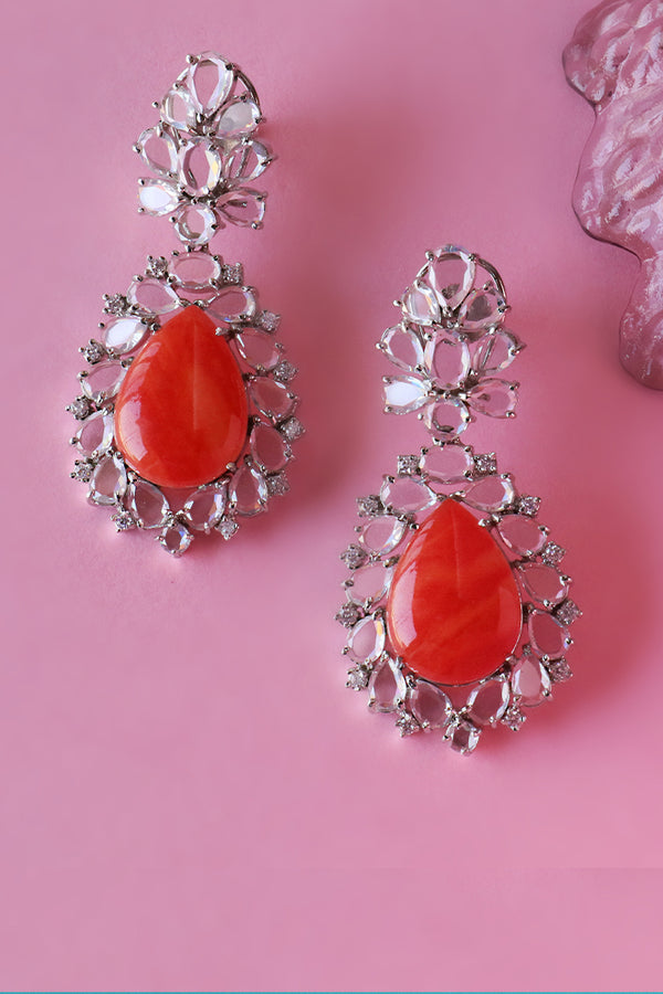 Rose Cut stones & Coral Earrings